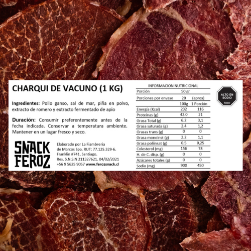 Feroz Snack - Charqui de Vacuno Premium 1kg