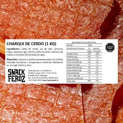 Charqui de cerdo premium Feroz listo para snack o cocina