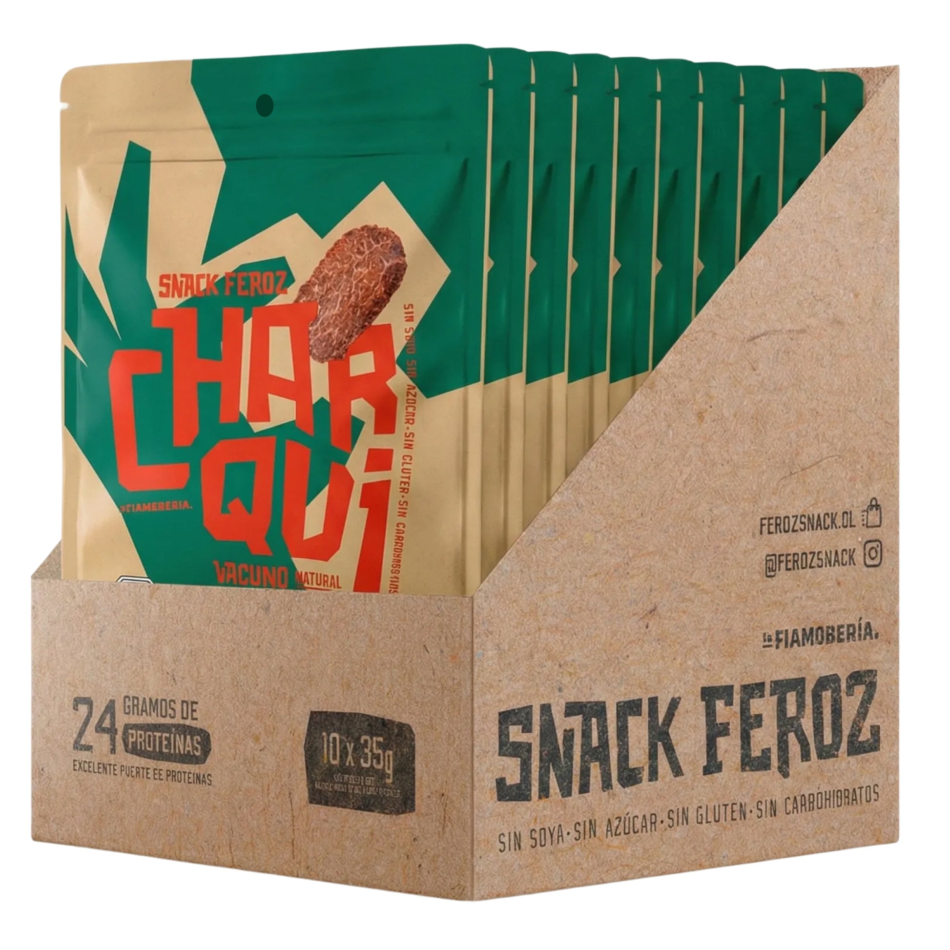 Chips de charqui artesanal de vacuno con especias, snack alto en proteína 35 g