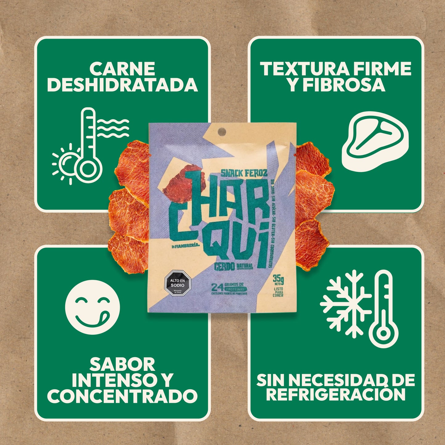 Charqui Feroz Snack listo para comer, snack proteico sin azúcar para saciedad real
