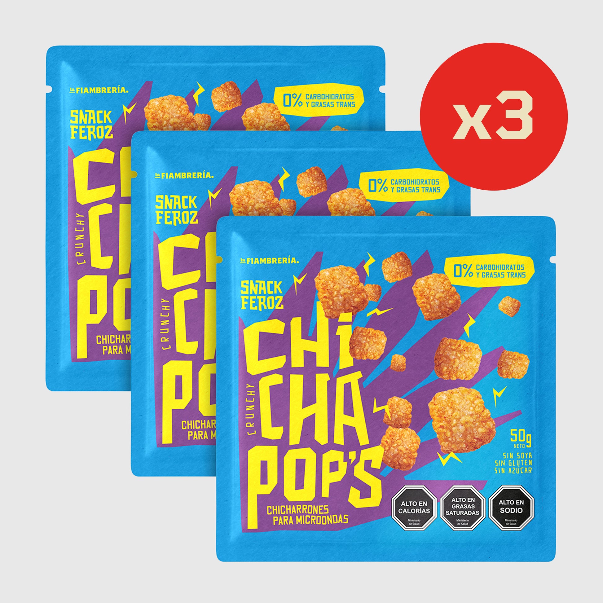 ChichaPop’s para microondas box 3 unidades, chicharrones crujientes sin carbohidratos