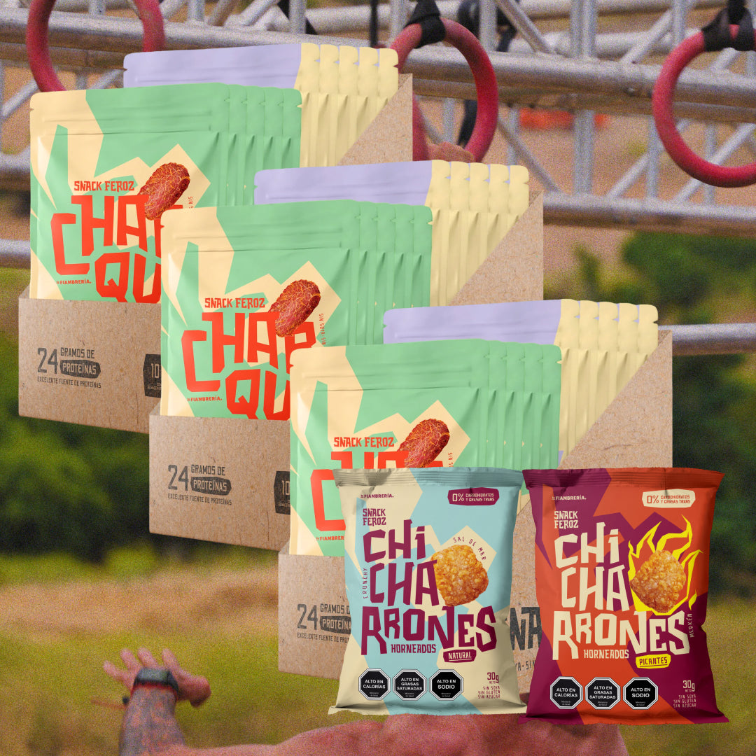 Pack variedad Feroz Snack con charqui y chicharrones sin azúcar