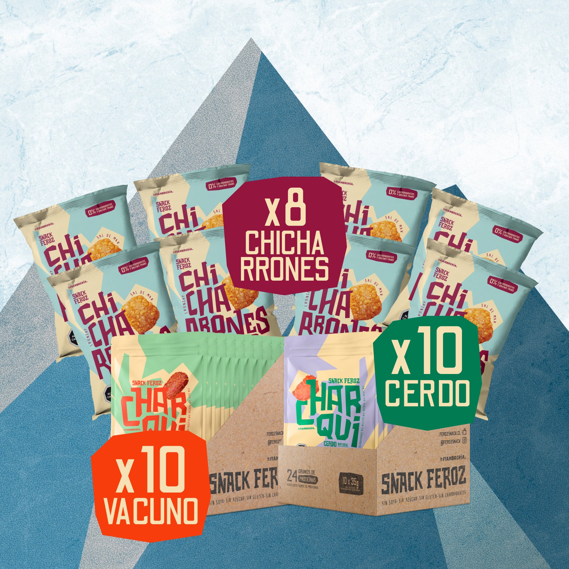 Pack Invierno: 10 Charquis Vacuno + 10 Charquis Cerdo + 8 Chicharrones + Envío Gratis